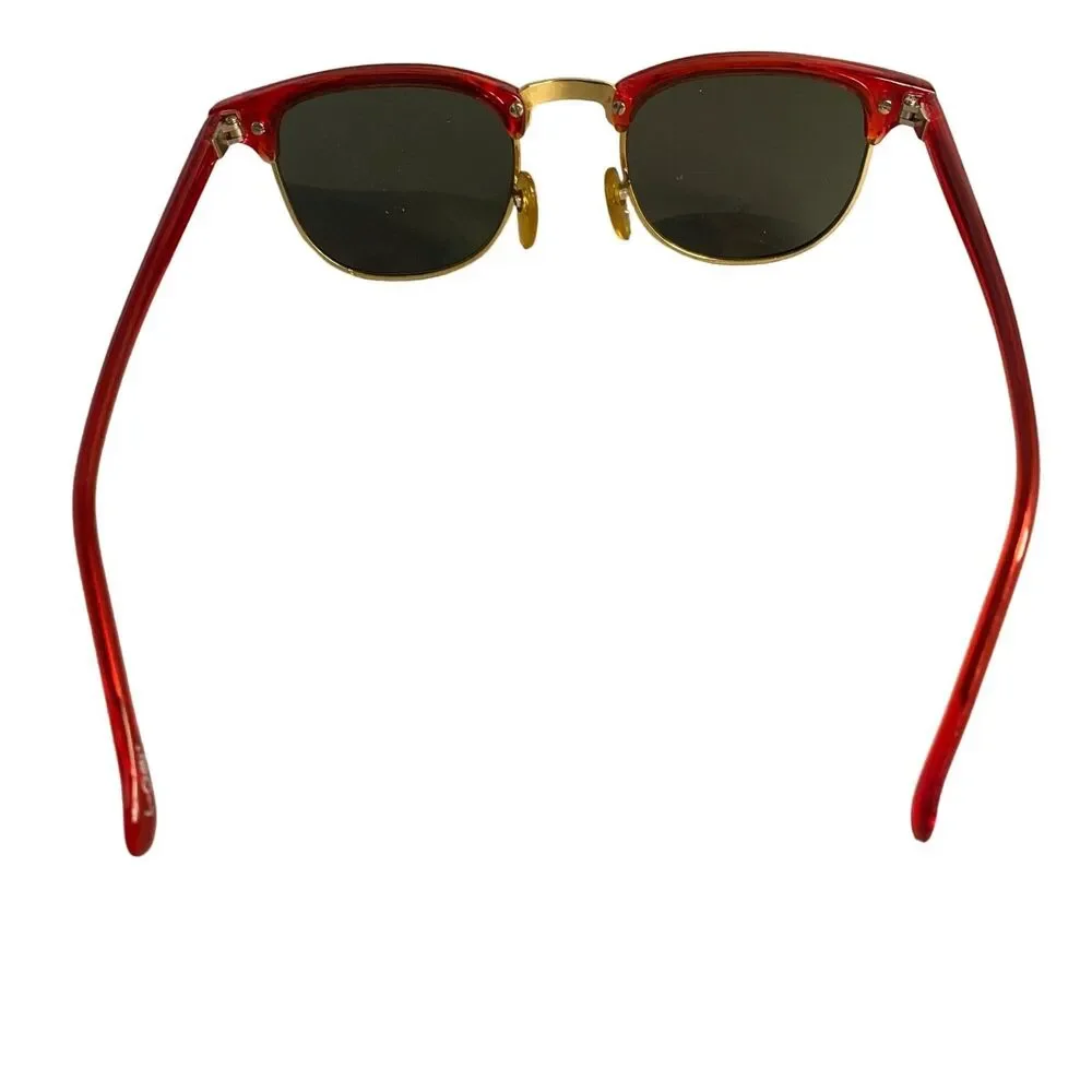#8033 Sunglasses with Red Frames Green Lenses Vintage